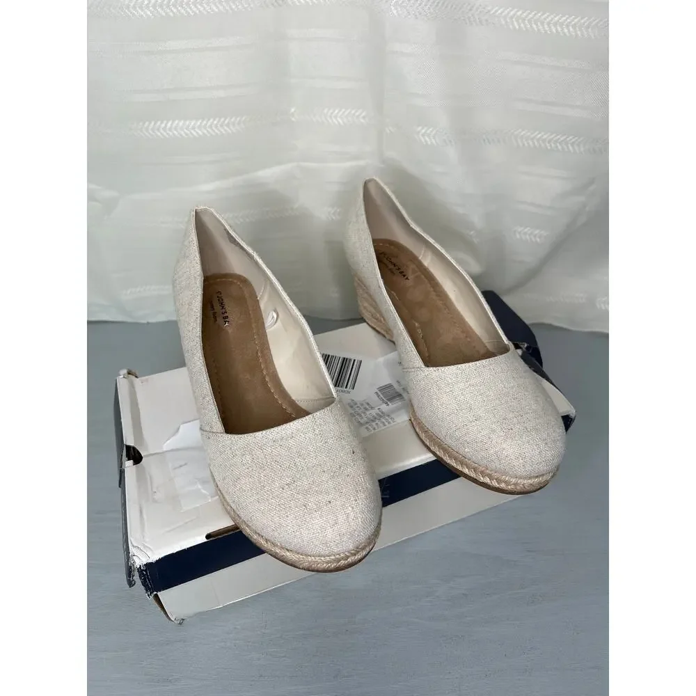 St. John's Bay Botanic Espadrille Wedge Sandals Sand Womens Size 9.5 Wide